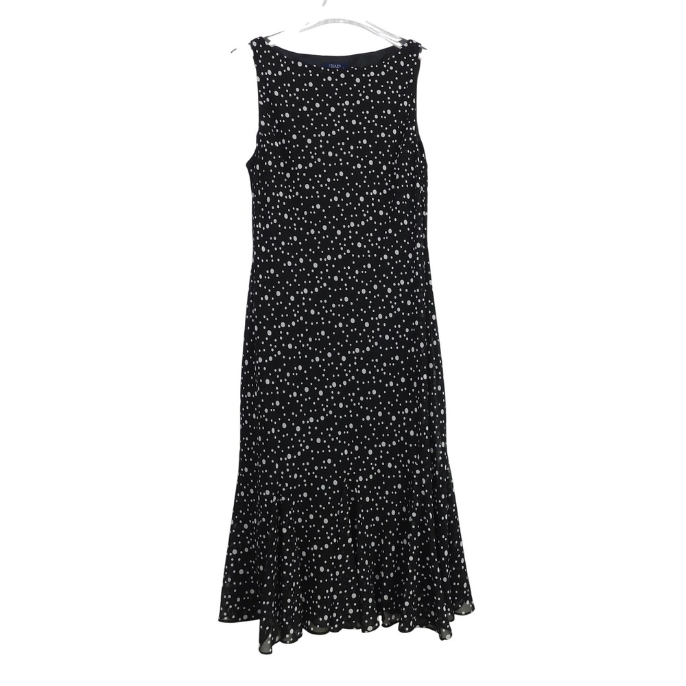 Chaps Womens Black White Polka Dot Chiffon Sleeveless Midi Dress Size 16
